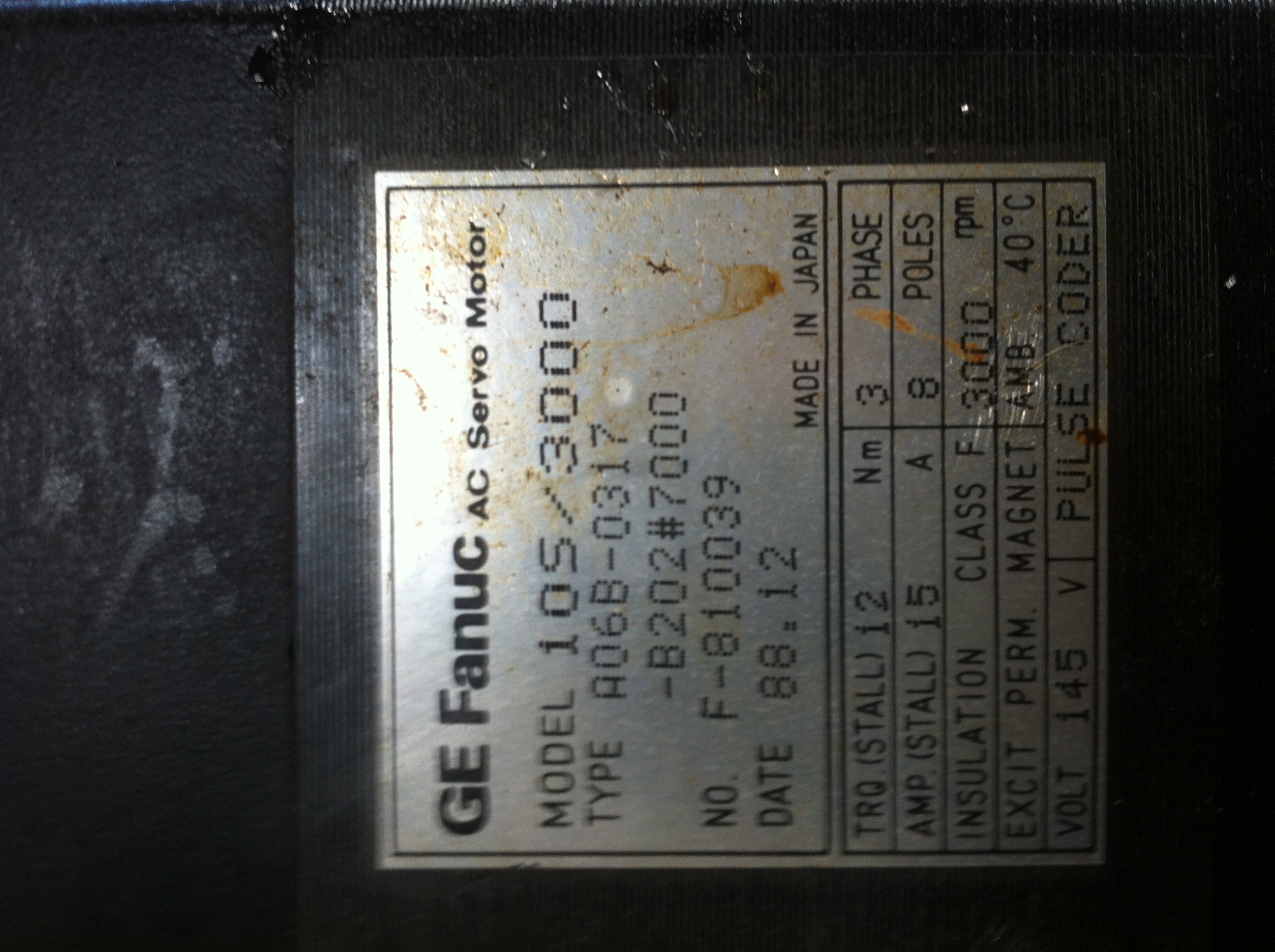 Fanuc 10S/3000 Servo Motor A06B-0317-B202#7000